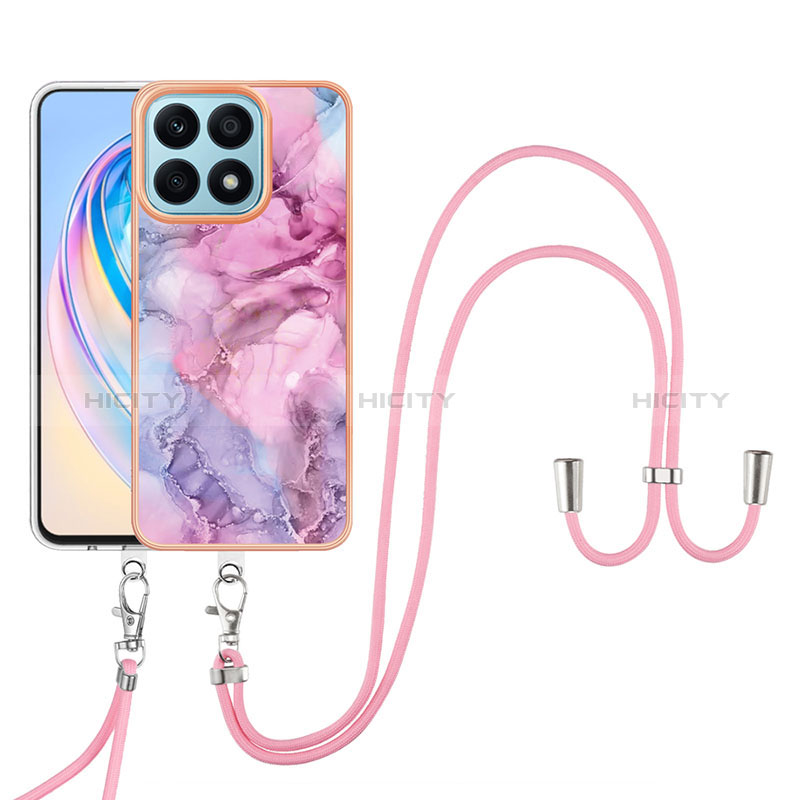 Coque Silicone Motif Fantaisie Souple Couleur Unie Etui Housse avec Laniere Strap Y07B pour Huawei Honor X8a 4G Violet Clair Plus