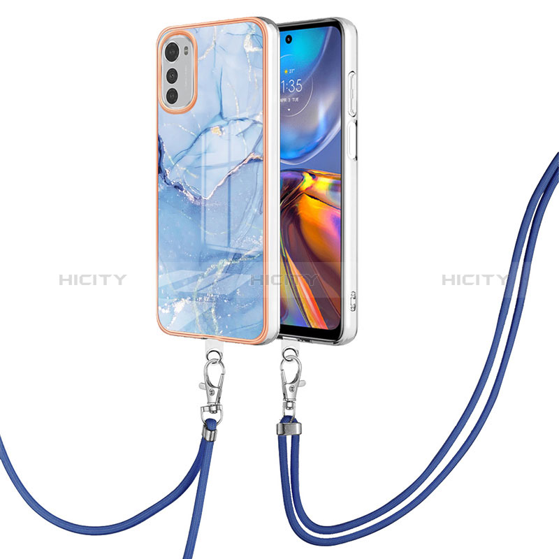 Coque Silicone Motif Fantaisie Souple Couleur Unie Etui Housse avec Laniere Strap Y07B pour Motorola Moto E32s Bleu Plus