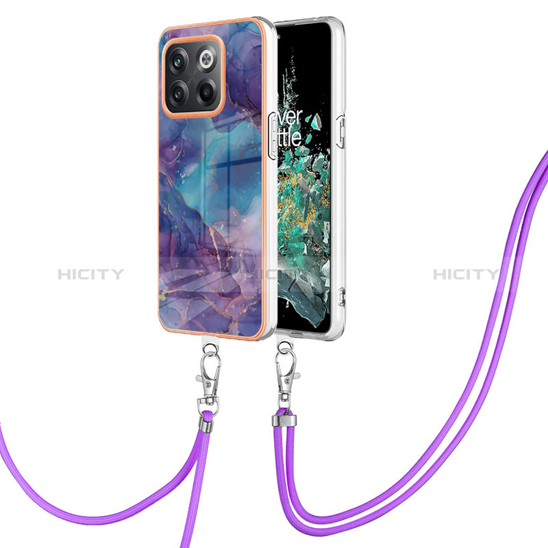 Coque Silicone Motif Fantaisie Souple Couleur Unie Etui Housse avec Laniere Strap Y07B pour OnePlus Ace Pro 5G Violet Plus