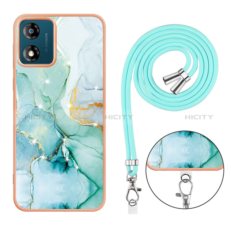 Coque Silicone Motif Fantaisie Souple Couleur Unie Etui Housse avec Laniere Strap YB1 pour Motorola Moto E13 Plus