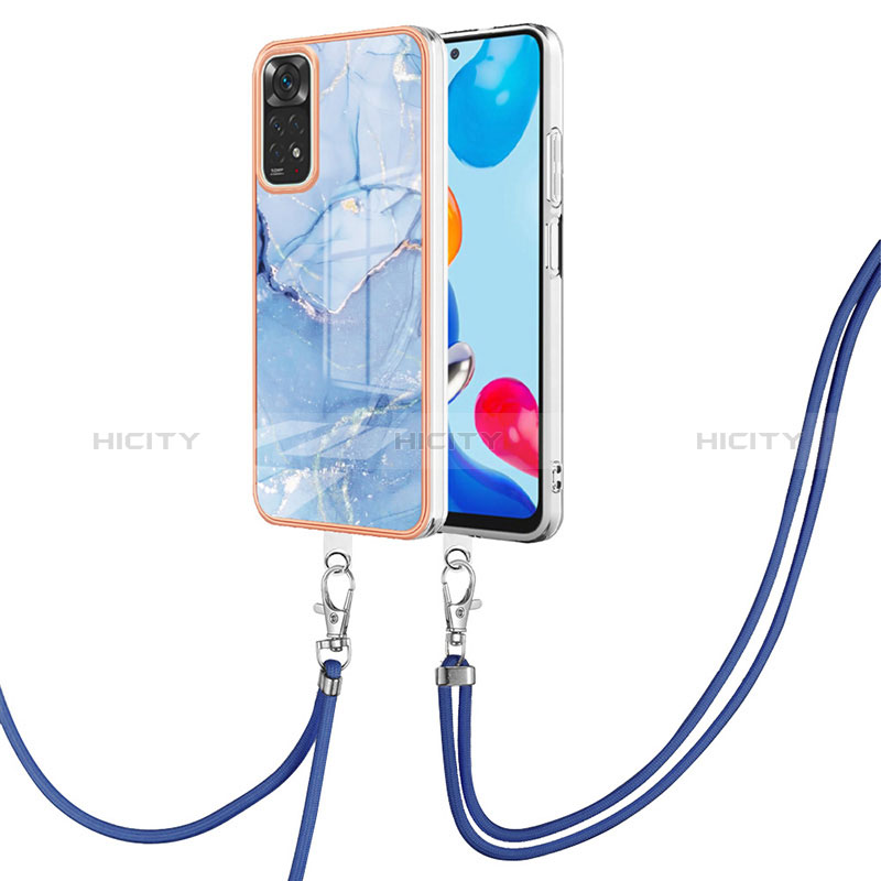 Coque Silicone Motif Fantaisie Souple Couleur Unie Etui Housse avec Laniere Strap YB1 pour Xiaomi Redmi Note 11 4G (2022) Bleu Plus