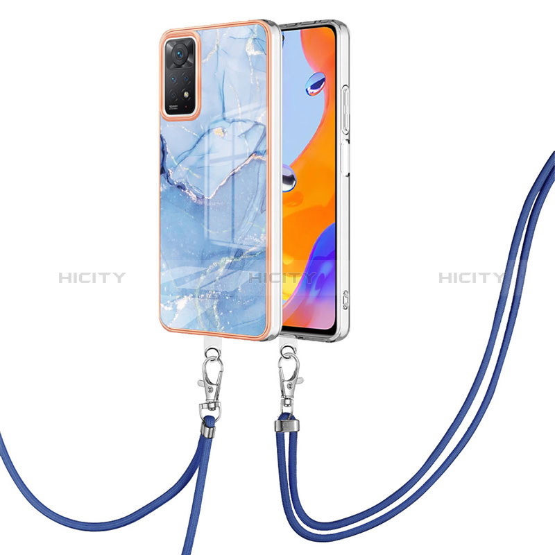 Coque Silicone Motif Fantaisie Souple Couleur Unie Etui Housse avec Laniere Strap YB1 pour Xiaomi Redmi Note 11 Pro 4G Bleu Plus