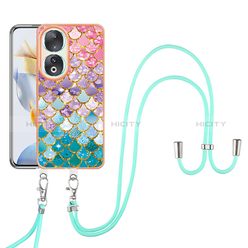 Coque Silicone Motif Fantaisie Souple Couleur Unie Etui Housse avec Laniere Strap YB3 pour Huawei Honor 90 5G Plus