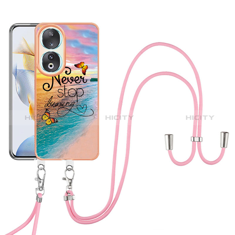 Coque Silicone Motif Fantaisie Souple Couleur Unie Etui Housse avec Laniere Strap YB3 pour Huawei Honor 90 5G Plus