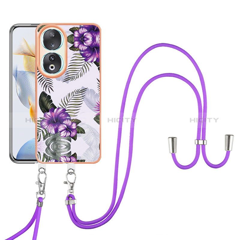 Coque Silicone Motif Fantaisie Souple Couleur Unie Etui Housse avec Laniere Strap YB3 pour Huawei Honor 90 5G Plus