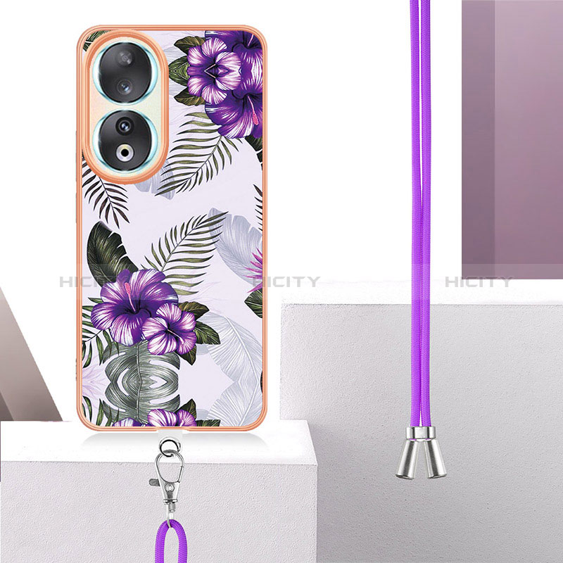 Coque Silicone Motif Fantaisie Souple Couleur Unie Etui Housse avec Laniere Strap YB3 pour Huawei Honor 90 5G Plus