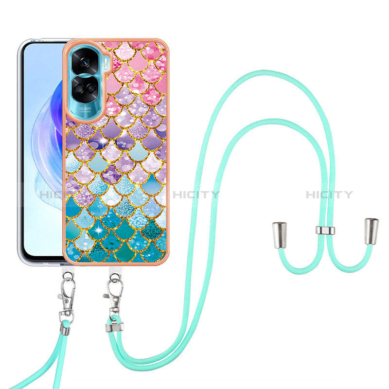 Coque Silicone Motif Fantaisie Souple Couleur Unie Etui Housse avec Laniere Strap YB3 pour Huawei Honor 90 Lite 5G Plus