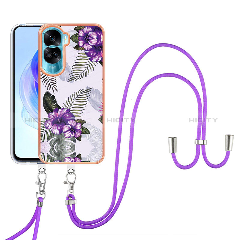 Coque Silicone Motif Fantaisie Souple Couleur Unie Etui Housse avec Laniere Strap YB3 pour Huawei Honor 90 Lite 5G Plus