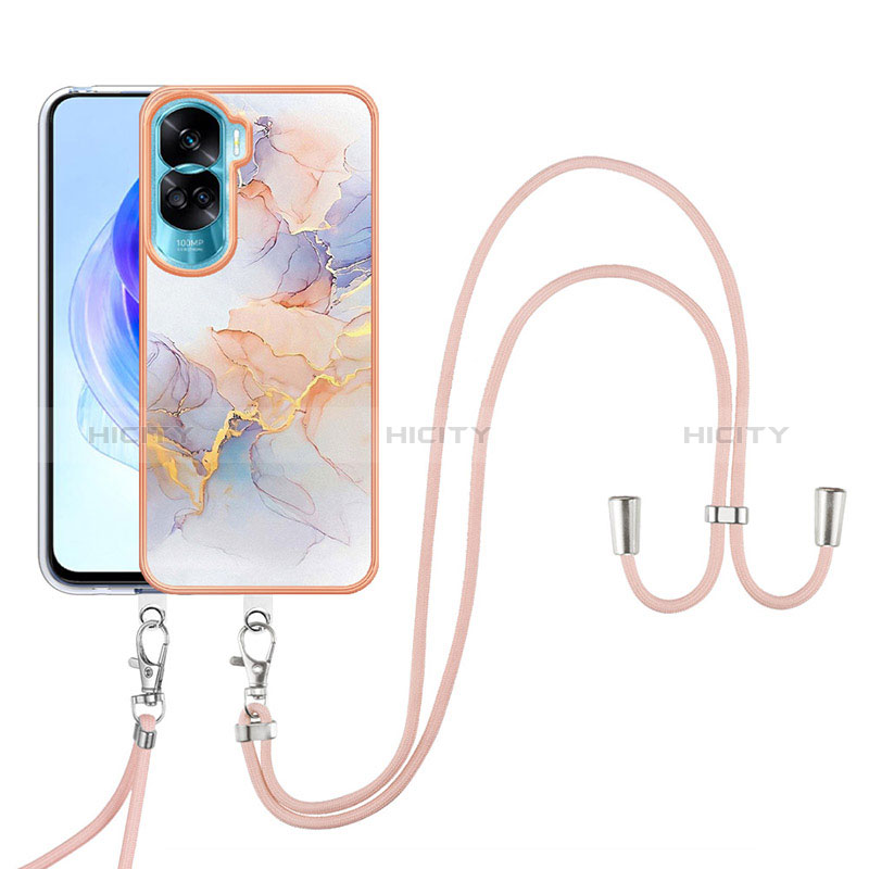 Coque Silicone Motif Fantaisie Souple Couleur Unie Etui Housse avec Laniere Strap YB3 pour Huawei Honor 90 Lite 5G Plus