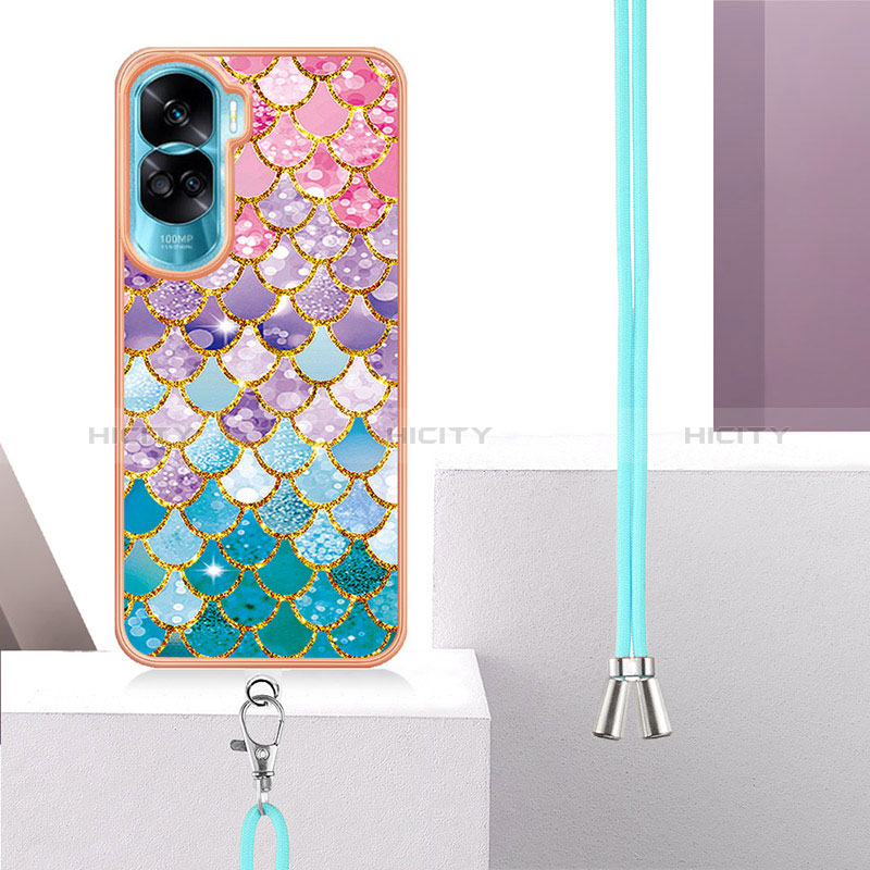 Coque Silicone Motif Fantaisie Souple Couleur Unie Etui Housse avec Laniere Strap YB3 pour Huawei Honor 90 Lite 5G Plus