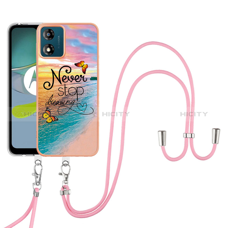 Coque Silicone Motif Fantaisie Souple Couleur Unie Etui Housse avec Laniere Strap YB3 pour Motorola Moto E13 Mixte Plus