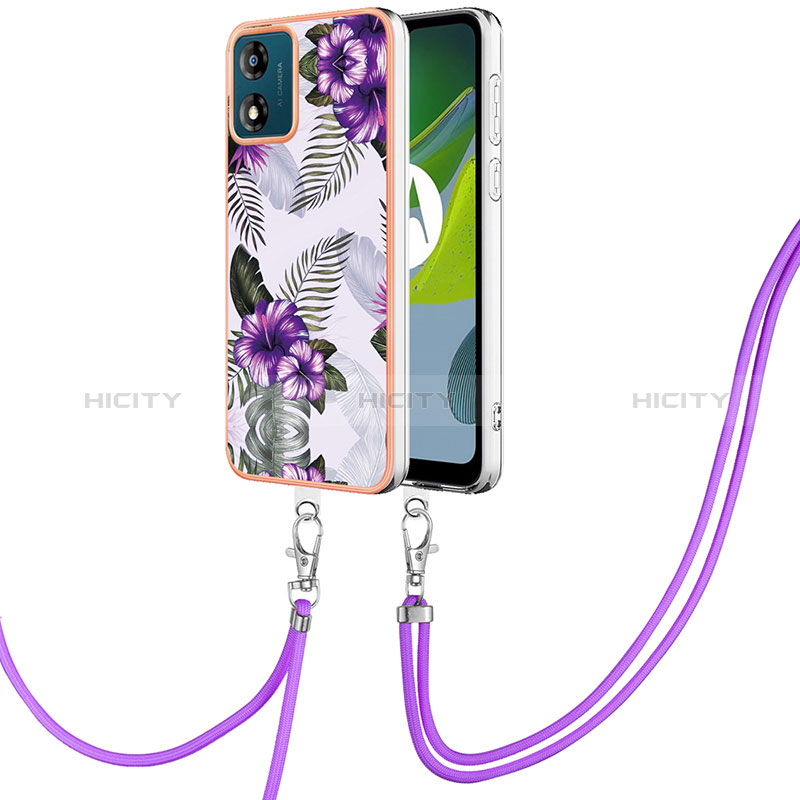 Coque Silicone Motif Fantaisie Souple Couleur Unie Etui Housse avec Laniere Strap YB3 pour Motorola Moto E13 Plus