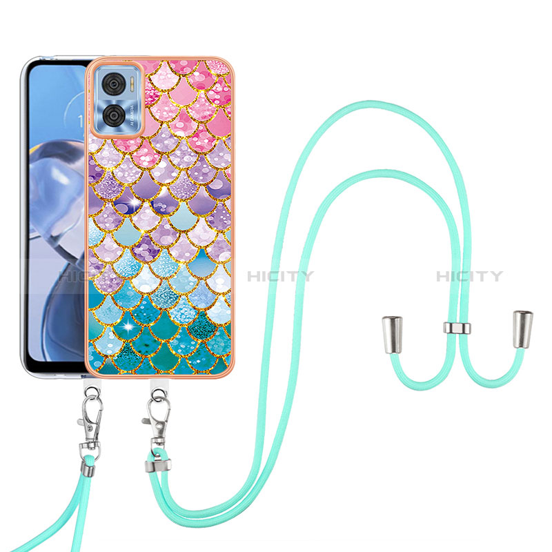 Coque Silicone Motif Fantaisie Souple Couleur Unie Etui Housse avec Laniere Strap YB3 pour Motorola Moto E22 Colorful Plus