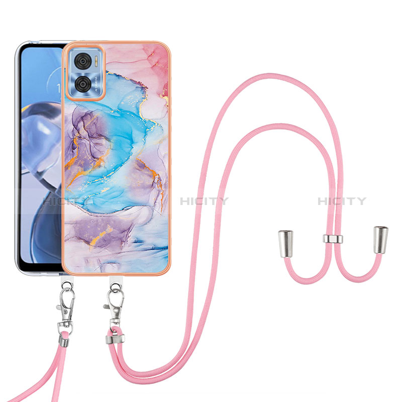 Coque Silicone Motif Fantaisie Souple Couleur Unie Etui Housse avec Laniere Strap YB3 pour Motorola Moto E22 Plus