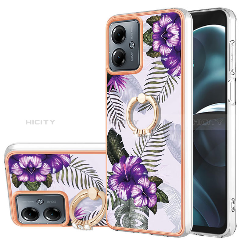 Coque Silicone Motif Fantaisie Souple Couleur Unie Etui Housse avec Laniere Strap YB3 pour Motorola Moto G14 Plus