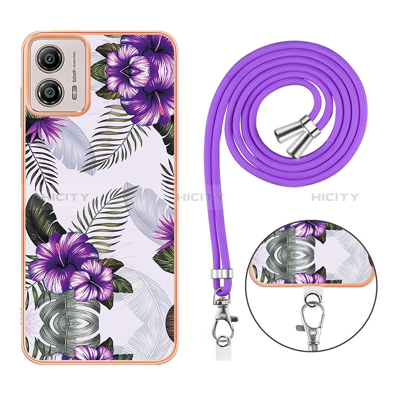 Coque Silicone Motif Fantaisie Souple Couleur Unie Etui Housse avec Laniere Strap YB3 pour Motorola Moto G53y 5G Plus