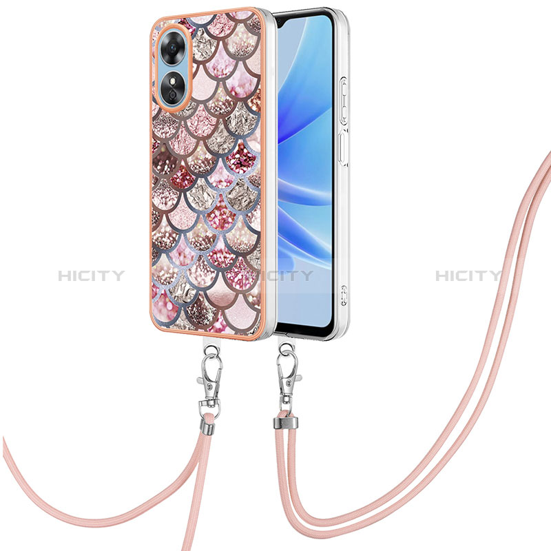 Coque Silicone Motif Fantaisie Souple Couleur Unie Etui Housse avec Laniere Strap YB3 pour Oppo A17 Marron Plus