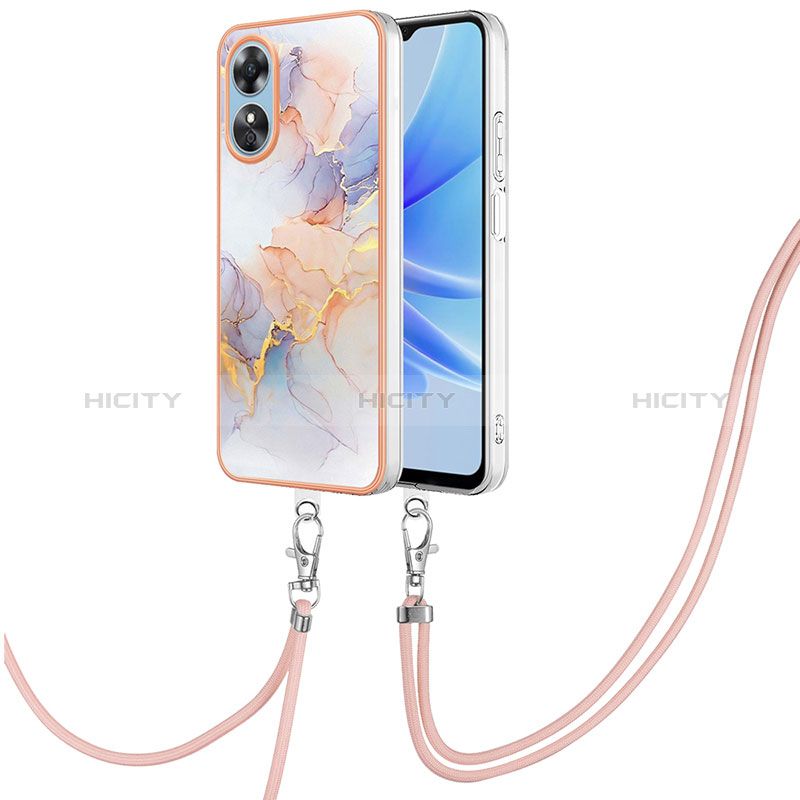 Coque Silicone Motif Fantaisie Souple Couleur Unie Etui Housse avec Laniere Strap YB3 pour Oppo A17 Plus