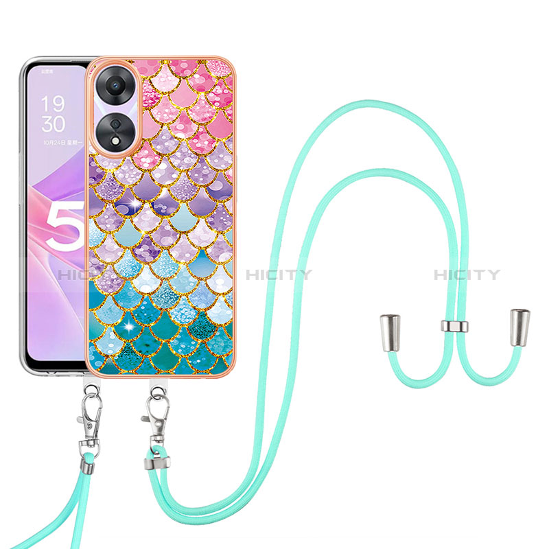 Coque Silicone Motif Fantaisie Souple Couleur Unie Etui Housse avec Laniere Strap YB3 pour Oppo A78 5G Colorful Plus