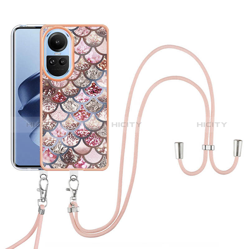 Coque Silicone Motif Fantaisie Souple Couleur Unie Etui Housse avec Laniere Strap YB3 pour Oppo Reno10 Pro 5G Marron Plus