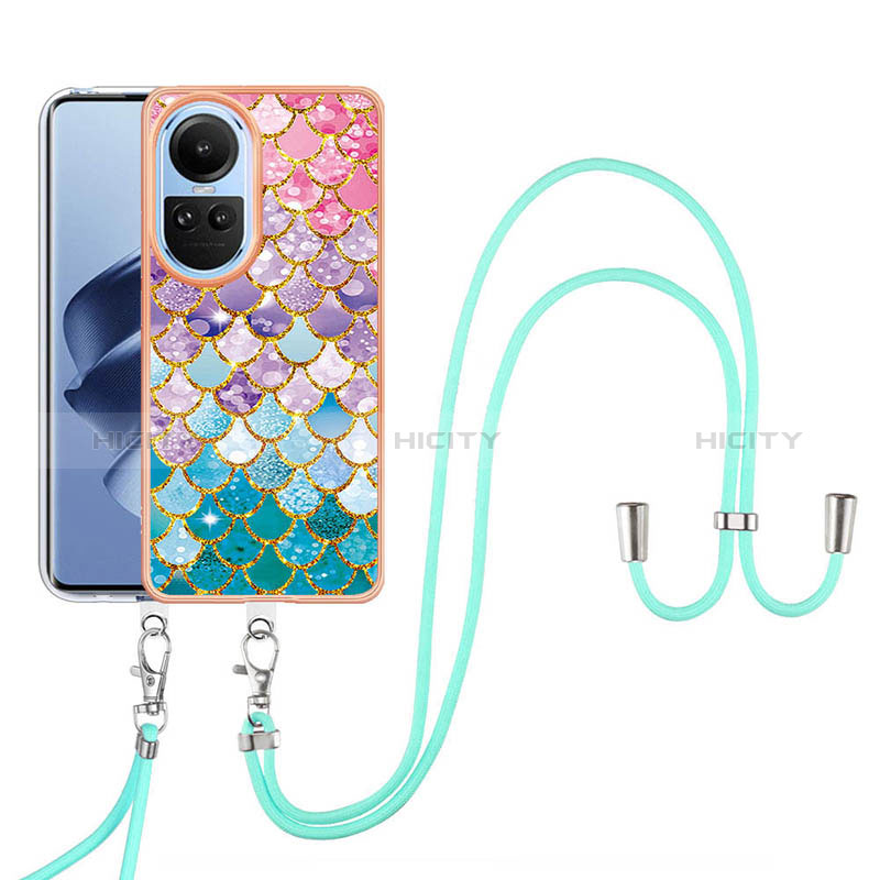 Coque Silicone Motif Fantaisie Souple Couleur Unie Etui Housse avec Laniere Strap YB3 pour Oppo Reno10 Pro 5G Plus