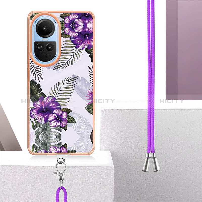 Coque Silicone Motif Fantaisie Souple Couleur Unie Etui Housse avec Laniere Strap YB3 pour Oppo Reno10 Pro 5G Plus