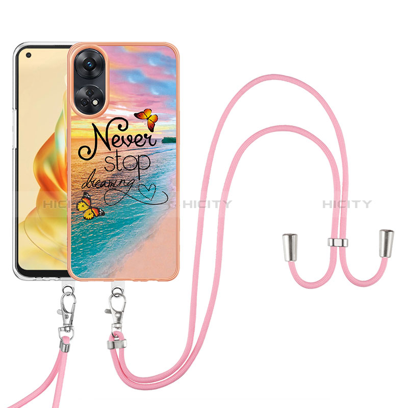 Coque Silicone Motif Fantaisie Souple Couleur Unie Etui Housse avec Laniere Strap YB3 pour Oppo Reno8 T 4G Mixte Plus