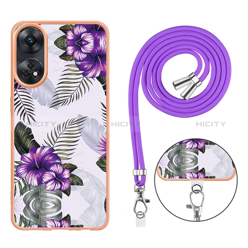 Coque Silicone Motif Fantaisie Souple Couleur Unie Etui Housse avec Laniere Strap YB3 pour Oppo Reno8 T 4G Plus