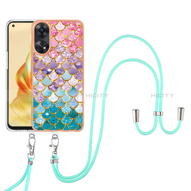 Coque Silicone Motif Fantaisie Souple Couleur Unie Etui Housse avec Laniere Strap YB3 pour Oppo Reno8 T 4G Plus