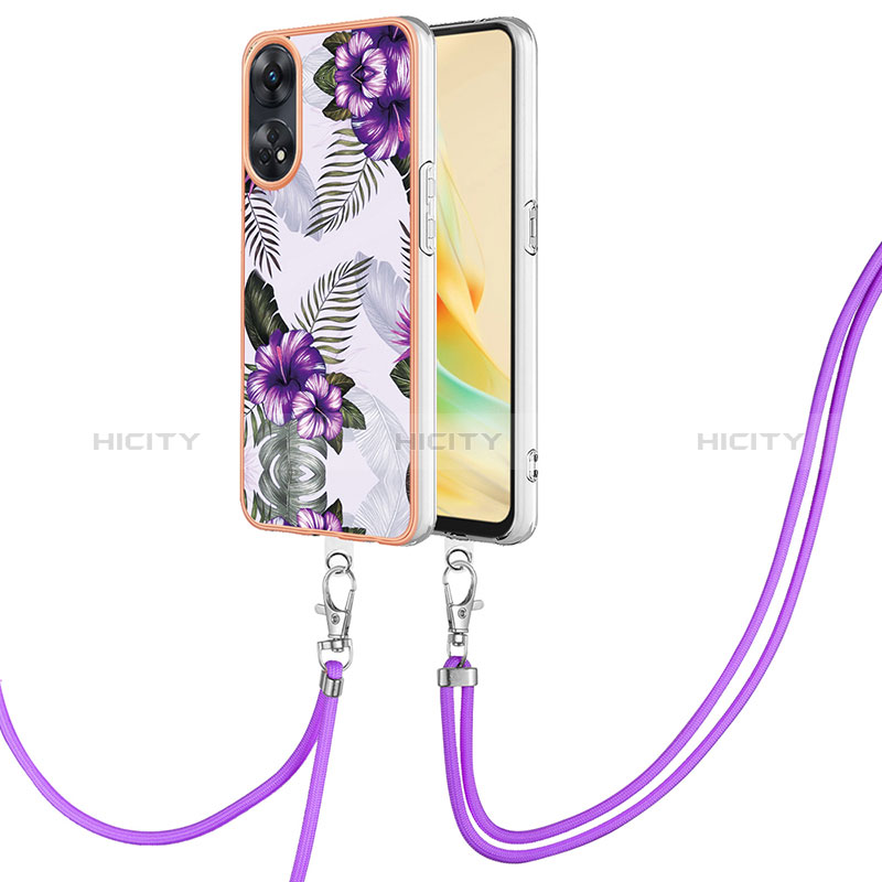 Coque Silicone Motif Fantaisie Souple Couleur Unie Etui Housse avec Laniere Strap YB3 pour Oppo Reno8 T 4G Plus