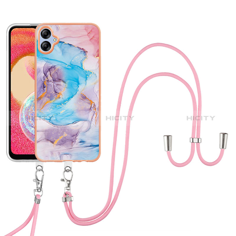 Coque Silicone Motif Fantaisie Souple Couleur Unie Etui Housse avec Laniere Strap YB3 pour Samsung Galaxy A04 4G Bleu Plus