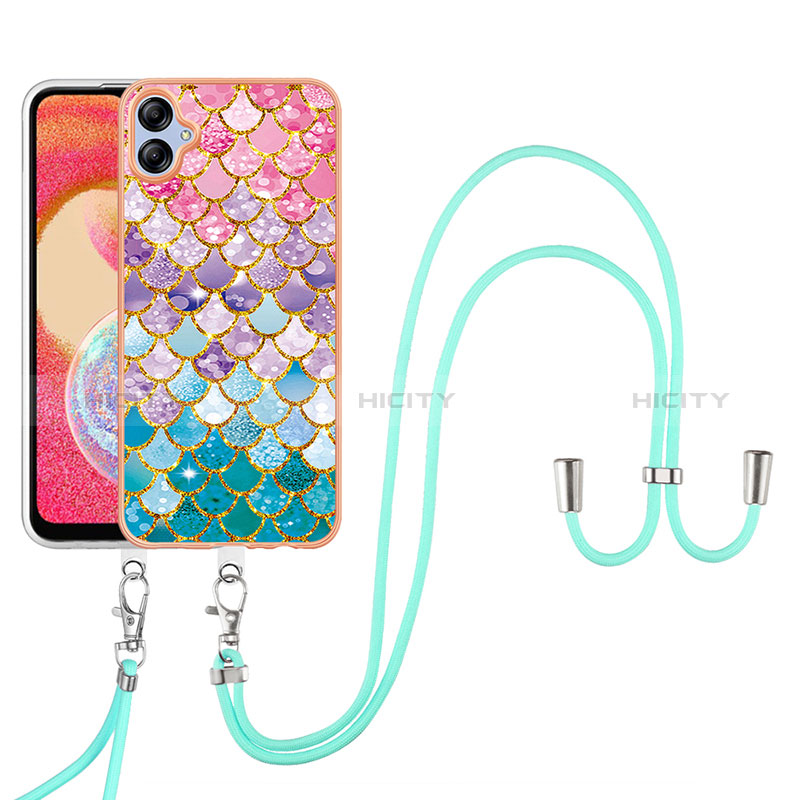 Coque Silicone Motif Fantaisie Souple Couleur Unie Etui Housse avec Laniere Strap YB3 pour Samsung Galaxy A04 4G Colorful Plus