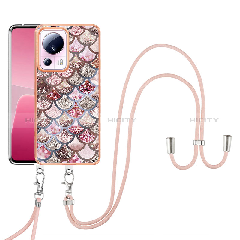 Coque Silicone Motif Fantaisie Souple Couleur Unie Etui Housse avec Laniere Strap YB3 pour Xiaomi Mi 13 Lite 5G Marron Plus