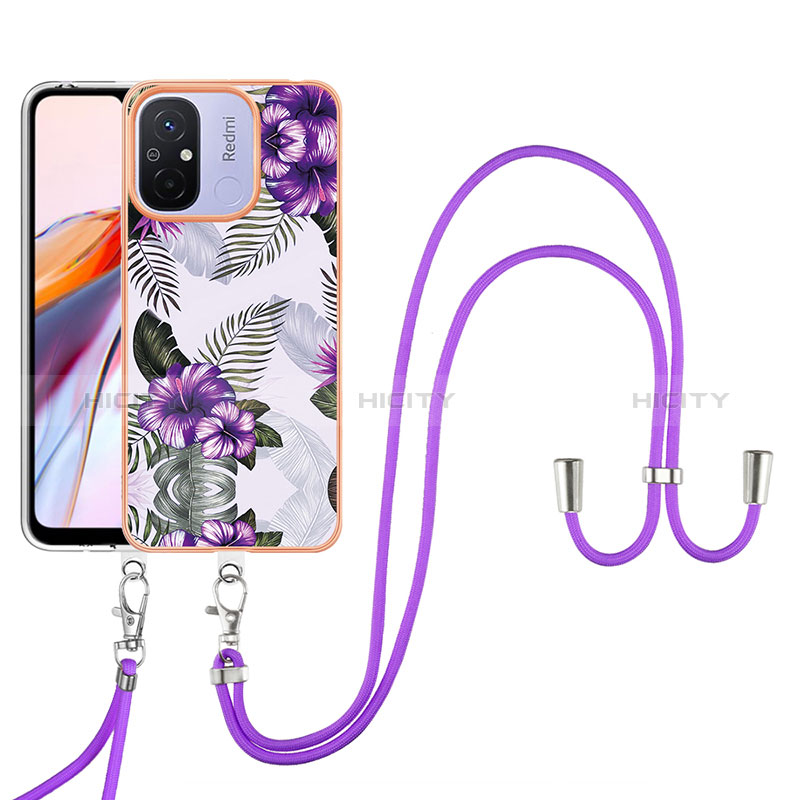 Coque Silicone Motif Fantaisie Souple Couleur Unie Etui Housse avec Laniere Strap YB3 pour Xiaomi Poco C55 Violet Plus