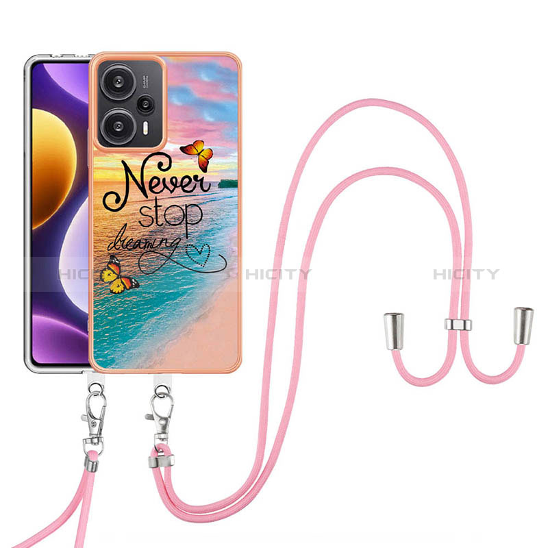 Coque Silicone Motif Fantaisie Souple Couleur Unie Etui Housse avec Laniere Strap YB3 pour Xiaomi Poco F5 5G Plus