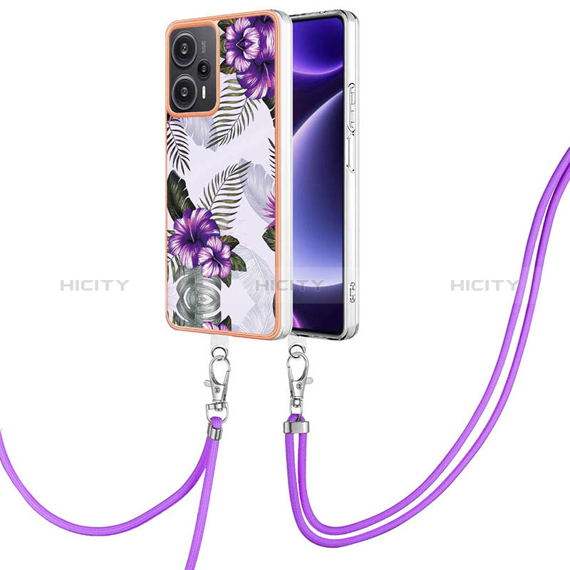 Coque Silicone Motif Fantaisie Souple Couleur Unie Etui Housse avec Laniere Strap YB3 pour Xiaomi Poco F5 5G Plus