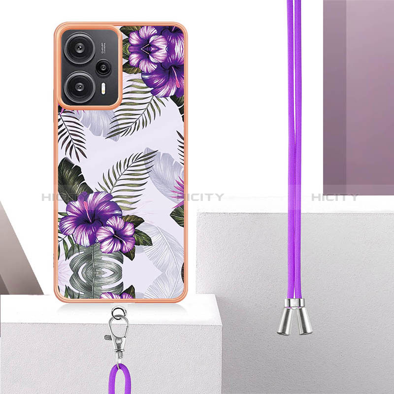 Coque Silicone Motif Fantaisie Souple Couleur Unie Etui Housse avec Laniere Strap YB3 pour Xiaomi Poco F5 5G Plus