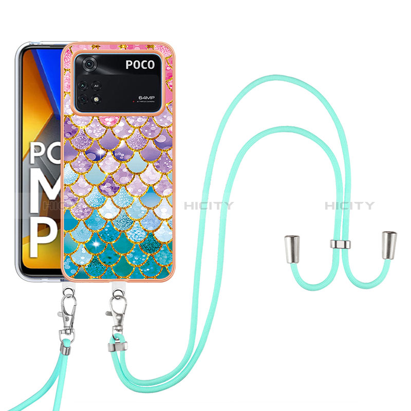 Coque Silicone Motif Fantaisie Souple Couleur Unie Etui Housse avec Laniere Strap YB3 pour Xiaomi Poco M4 Pro 4G Colorful Plus