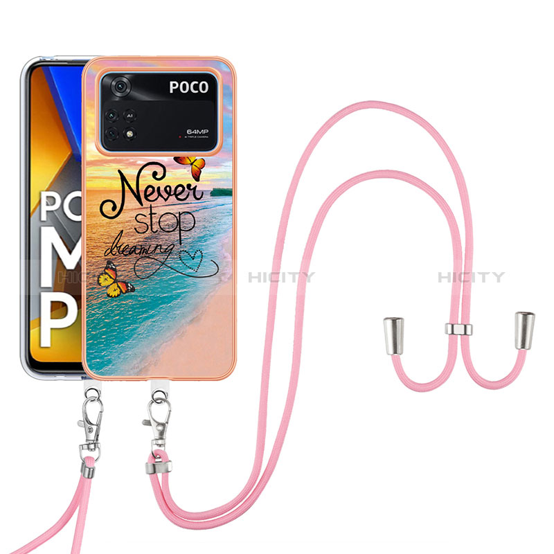 Coque Silicone Motif Fantaisie Souple Couleur Unie Etui Housse avec Laniere Strap YB3 pour Xiaomi Poco M4 Pro 4G Mixte Plus