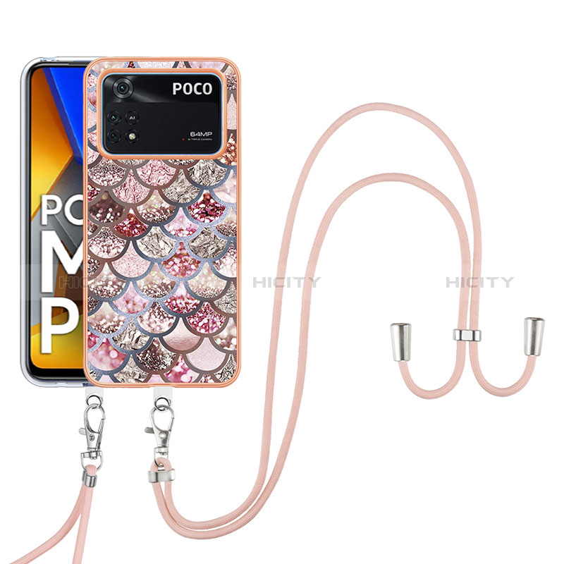 Coque Silicone Motif Fantaisie Souple Couleur Unie Etui Housse avec Laniere Strap YB3 pour Xiaomi Poco M4 Pro 4G Plus