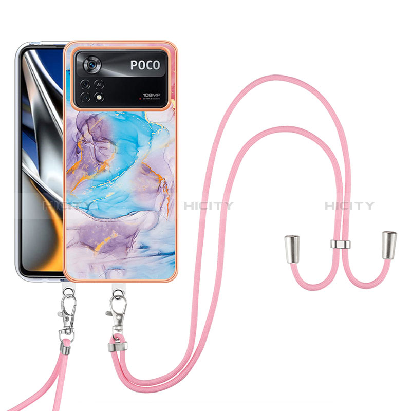 Coque Silicone Motif Fantaisie Souple Couleur Unie Etui Housse avec Laniere Strap YB3 pour Xiaomi Poco X4 Pro 5G Bleu Plus