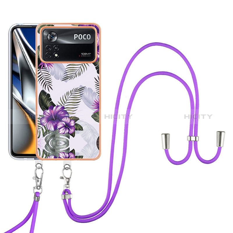 Coque Silicone Motif Fantaisie Souple Couleur Unie Etui Housse avec Laniere Strap YB3 pour Xiaomi Poco X4 Pro 5G Violet Plus