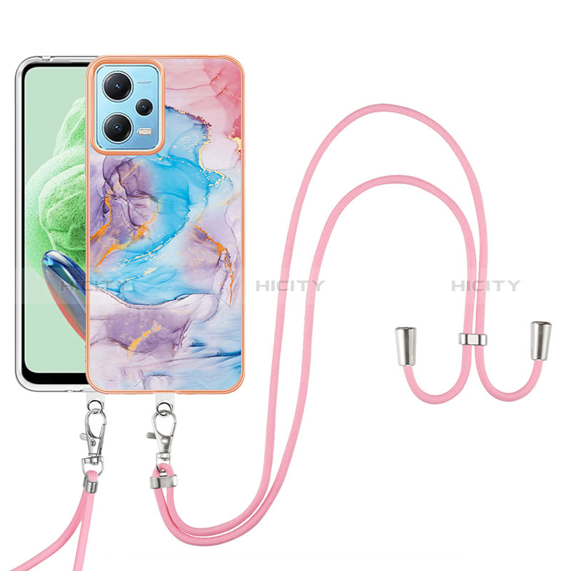 Coque Silicone Motif Fantaisie Souple Couleur Unie Etui Housse avec Laniere Strap YB3 pour Xiaomi Poco X5 5G Bleu Plus