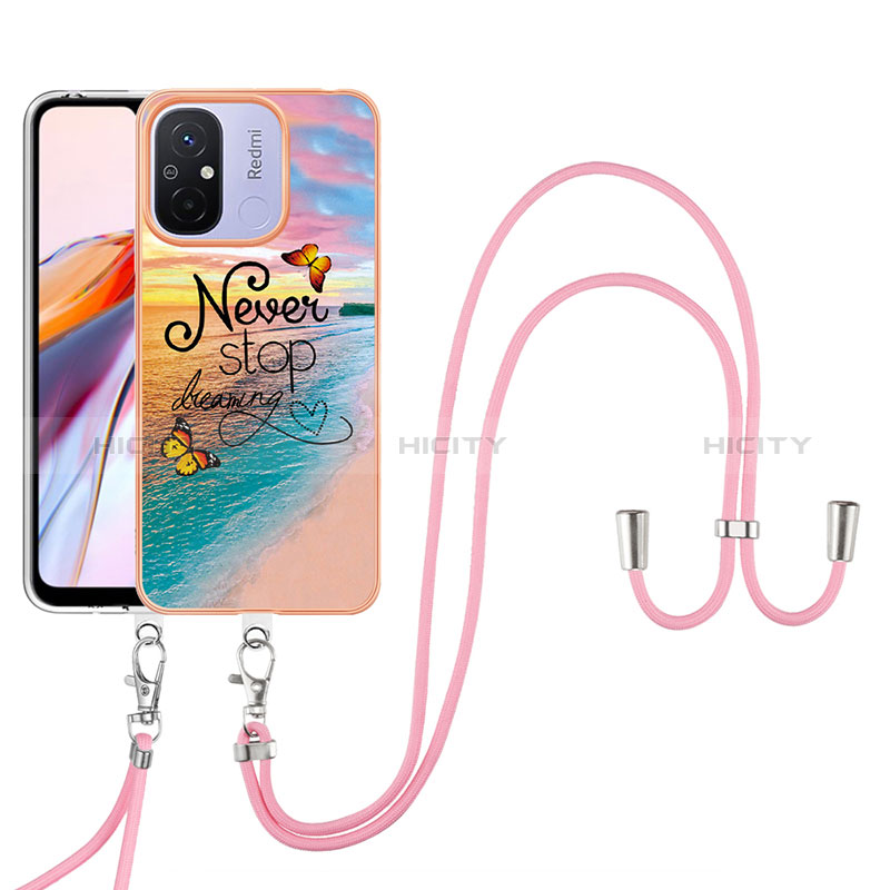 Coque Silicone Motif Fantaisie Souple Couleur Unie Etui Housse avec Laniere Strap YB3 pour Xiaomi Redmi 12C 4G Mixte Plus