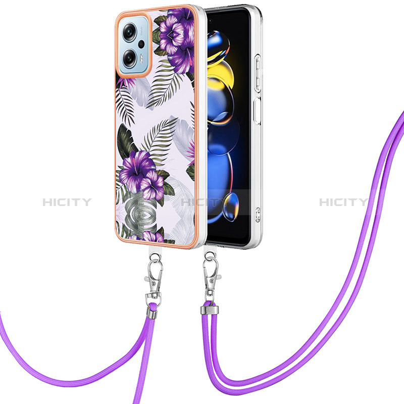 Coque Silicone Motif Fantaisie Souple Couleur Unie Etui Housse avec Laniere Strap YB3 pour Xiaomi Redmi K50i 5G Violet Plus