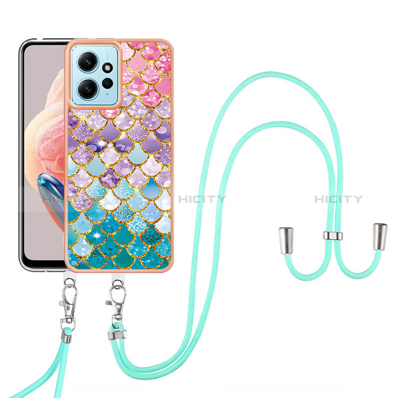 Coque Silicone Motif Fantaisie Souple Couleur Unie Etui Housse avec Laniere Strap YB3 pour Xiaomi Redmi Note 12 4G Colorful Plus