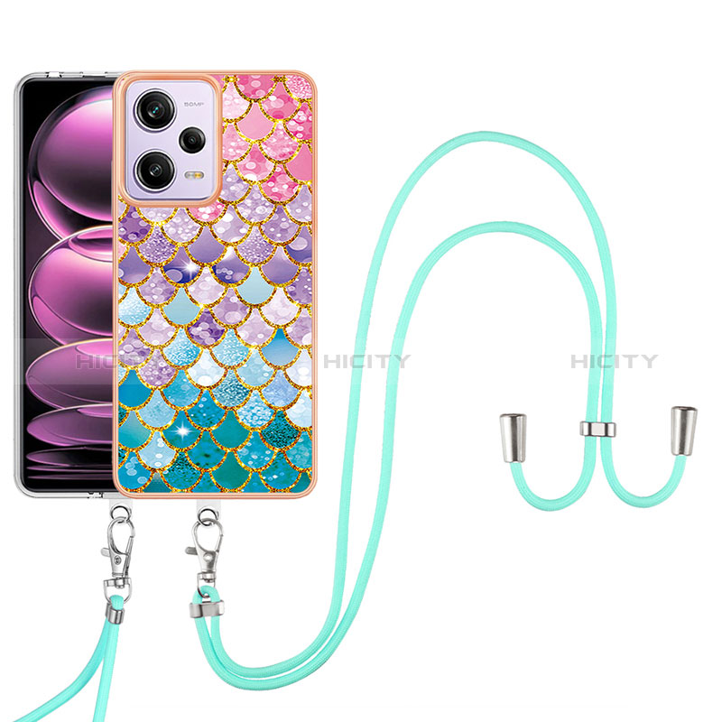 Coque Silicone Motif Fantaisie Souple Couleur Unie Etui Housse avec Laniere Strap YB3 pour Xiaomi Redmi Note 12 Pro 5G Colorful Plus