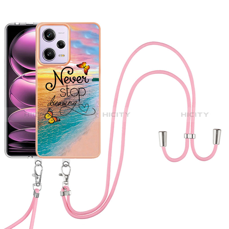 Coque Silicone Motif Fantaisie Souple Couleur Unie Etui Housse avec Laniere Strap YB3 pour Xiaomi Redmi Note 12 Pro 5G Mixte Plus