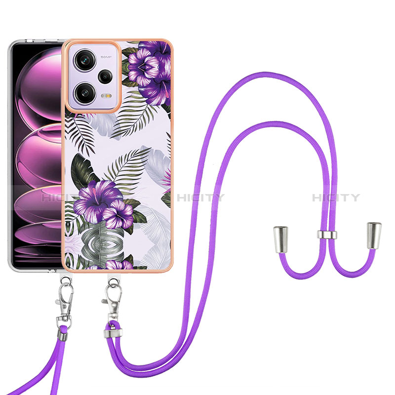 Coque Silicone Motif Fantaisie Souple Couleur Unie Etui Housse avec Laniere Strap YB3 pour Xiaomi Redmi Note 12 Pro 5G Violet Plus