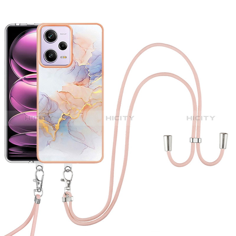 Coque Silicone Motif Fantaisie Souple Couleur Unie Etui Housse avec Laniere Strap YB3 pour Xiaomi Redmi Note 12 Pro 5G Violet Clair Plus